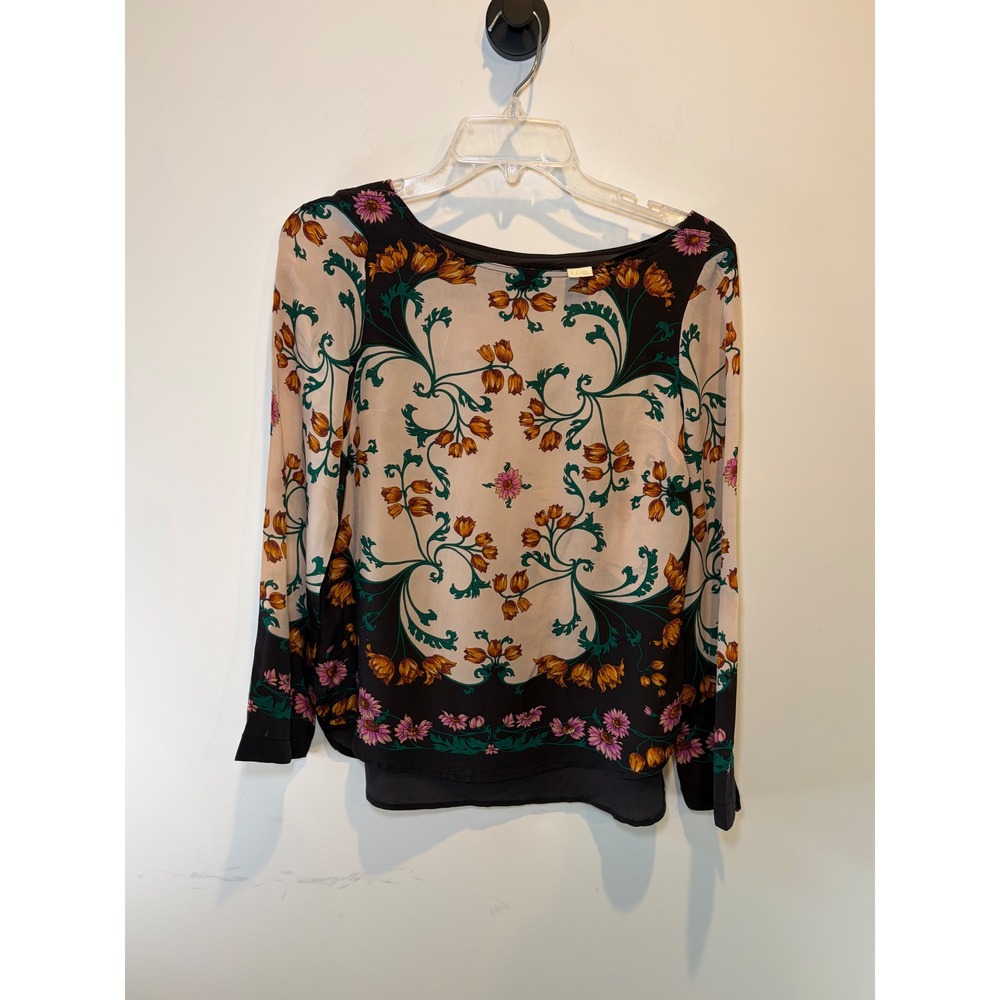 Maeve Anthropologie Floral Botanical Scroll Print Blouse Black Cream Orange Sz 0